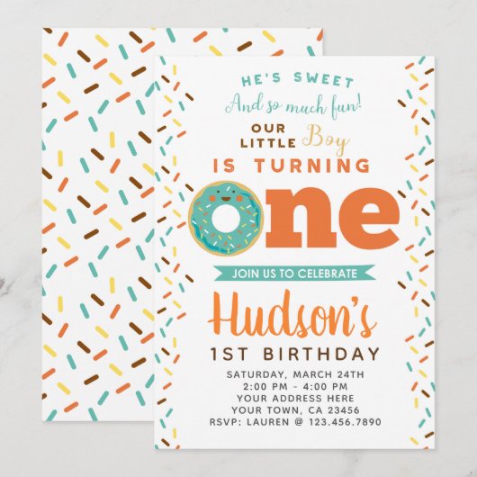 Donut 1st Birthday Uitnodiging (Voorkant / Achterkant)