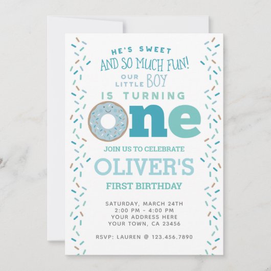 Donut 1st Birthday Uitnodiging (Voorkant)