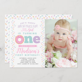 Donut 1st Birthday Uitnodiging met Foto