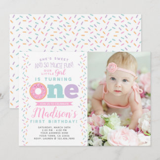 Donut 1st Birthday Uitnodiging met Foto