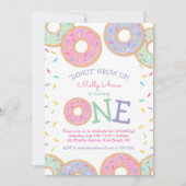 Donut 1st Eerste verjaardag Uitnodiging roze sproi (Voorkant)