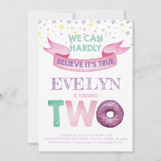 Donut 2e Verjaardag Uitnodiging (Voorkant)