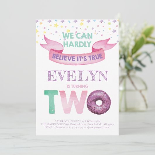 Donut 2e Verjaardag Uitnodiging (Staand voorkant)