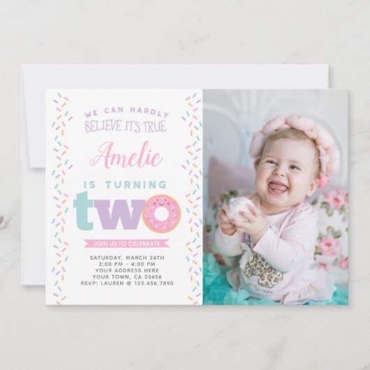 Donut 2e verjaardag uitnodiging met foto (Voorkant)