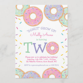 Donut 2e Verjaardag Uitnodiging roze strooisel