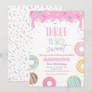Donut 3e verjaardag Uitnodigen Donut Three is Swee Kaart