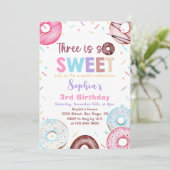 Donut 3e verjaardagsfeestje Donut 3 is zoet Kaart (Staand voorkant)