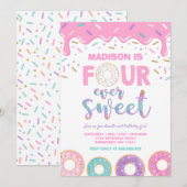 Donut 4th Birthday Noite Donut Four Ever Sweet Kaart (Voorkant / Achterkant)