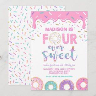Donut 4th Birthday Noite Donut Four Ever Sweet Kaart