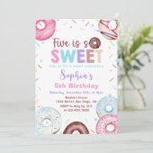 Donut 5h verjaardagsfeestje Donut Five is zoet Kaart (Staand voorkant)