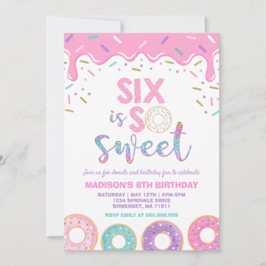 Donut 6e Verjaardag Nodig Donut Six is Sweet Kaart (Voorkant)