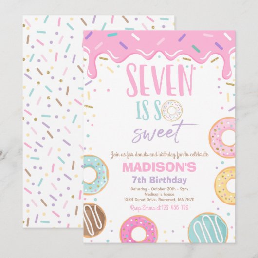 Donut 7th Birthday party Seven is zo lief Kaart (Voorkant / Achterkant)