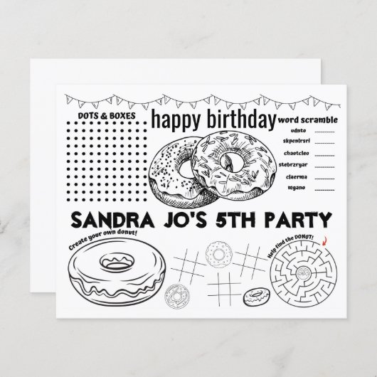 Donut activiteitsblad, donut placemats, donut colo (Voorkant / Achterkant)