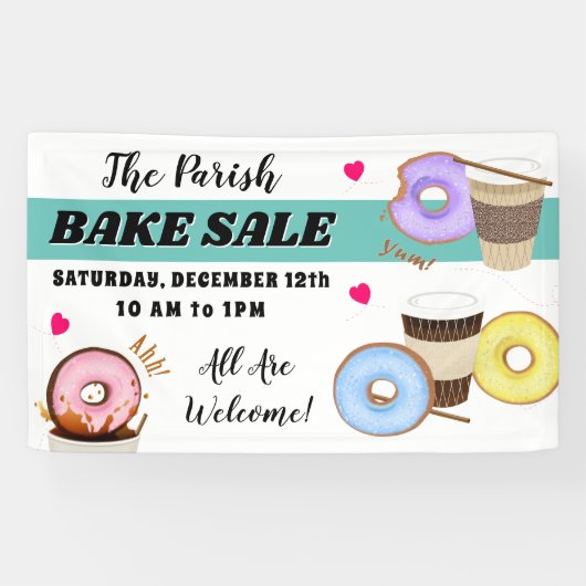 Donut and Coffee Bake Sale Spandoek (Horizontaal)