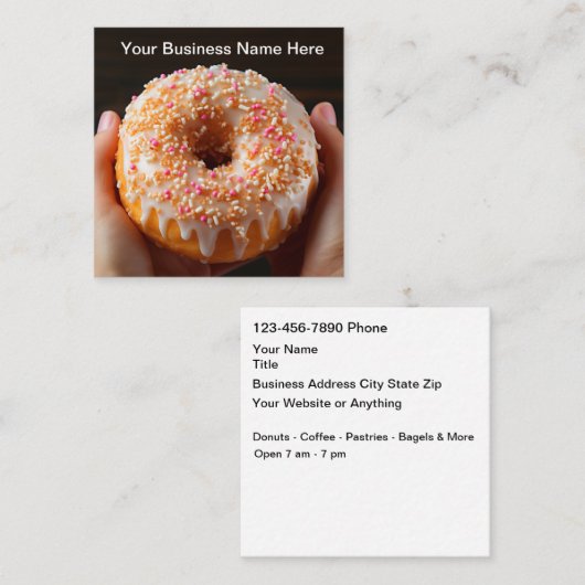 Donut And Coffee Shop Business Cards Vierkante Visitekaartje (Voorkant / Achterkant)