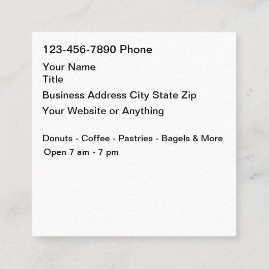 Donut And Coffee Shop Business Cards Vierkante Visitekaartje (Achterkant)