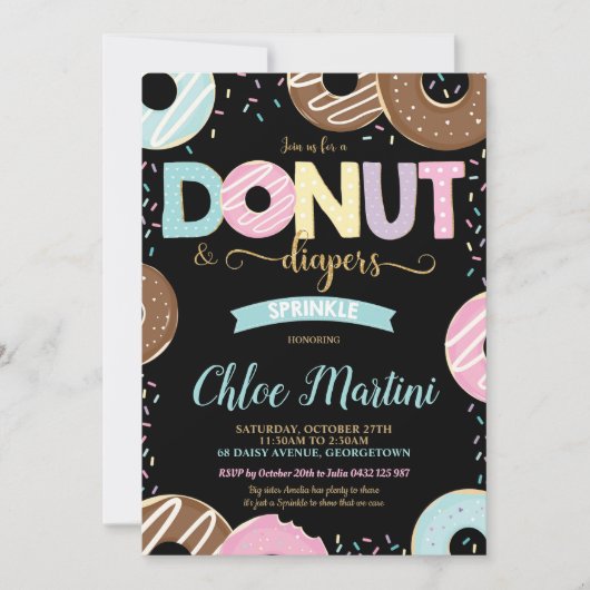 Donut and Diapers Baby Sprinkle Baby shower Kaart (Voorkant)