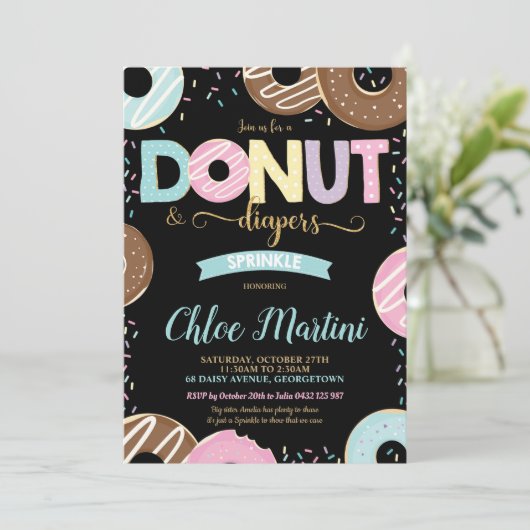 Donut and Diapers Baby Sprinkle Baby shower Kaart (Staand voorkant)