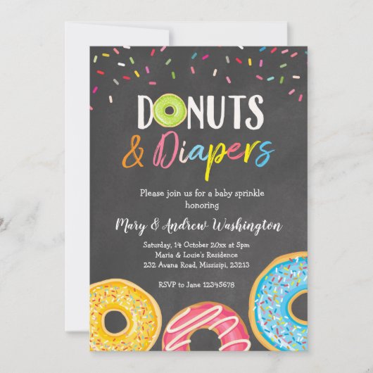 Donut and Diapers Chalkboard Baby Sprinkle Kaart (Voorkant)