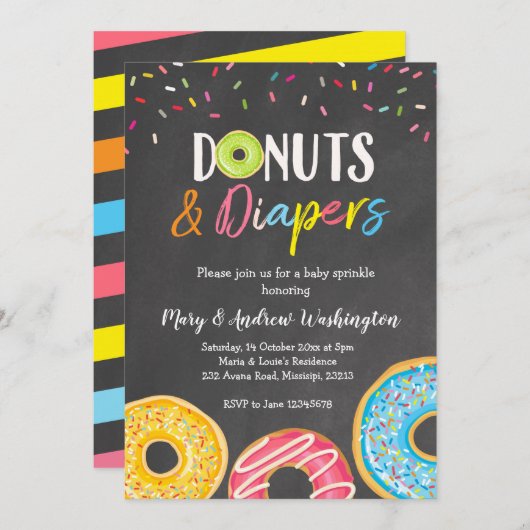 Donut and Diapers Chalkboard Baby Sprinkle Kaart (Voorkant / Achterkant)
