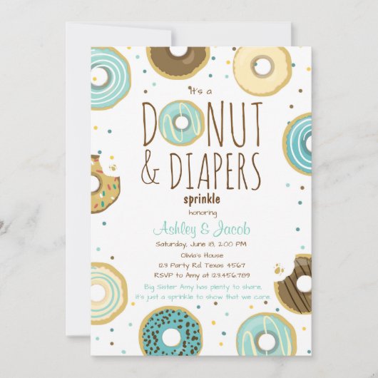 Donut and Diapers Sprinkle nodigen Boy Coed douche Kaart (Voorkant)