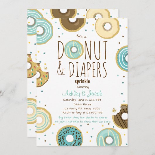 Donut and Diapers Sprinkle nodigen Boy Coed douche Kaart (Voorkant / Achterkant)