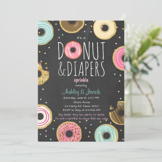 Donut and Diapers Sprinkle-uitnodiging Code douche Kaart (Staand voorkant)