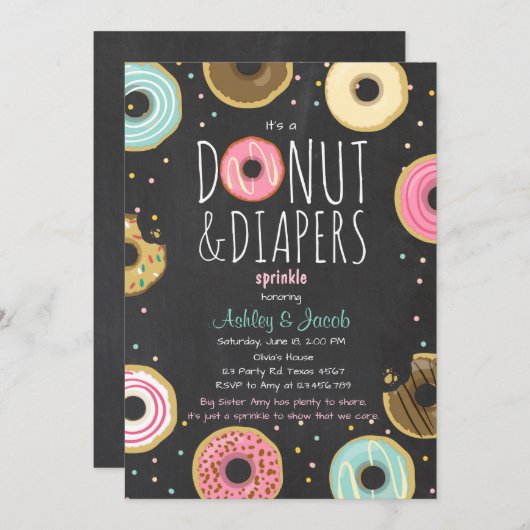 Donut and Diapers Sprinkle-uitnodiging Code douche Kaart (Voorkant / Achterkant)