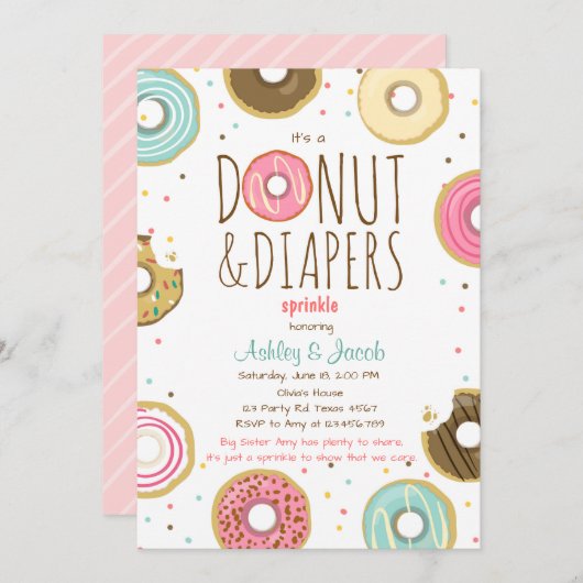 Donut and Diapers Sprinkle-uitnodiging Code douche Kaart (Voorkant / Achterkant)