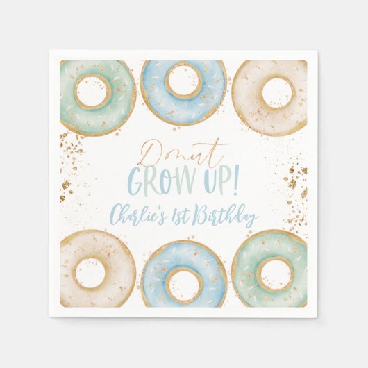 Donut Aqua Gold 1ste verjaardag Napkins Boys Birth Servet (Voorkant)