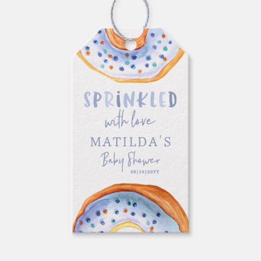 Donut baby shower Blauw Dank u Modern Cadeaulabel (Voorkant)