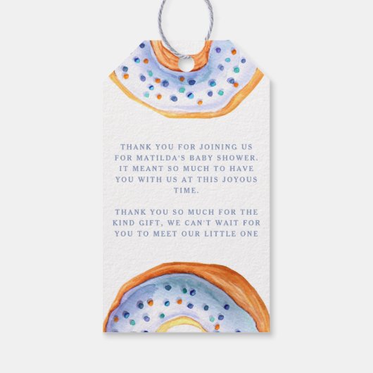 Donut baby shower Blauw Dank u Modern Cadeaulabel (Achterkant)