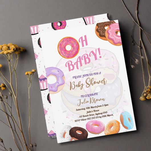 Donut Baby shower girl-uitnodiging Kaart