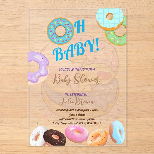 Donut Baby shower jongen Acryl Uitnodigingen (Voorkant)