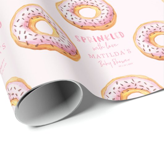 donut baby shower roze girly schattig welkom cadeaupapier (Rol Hoek)