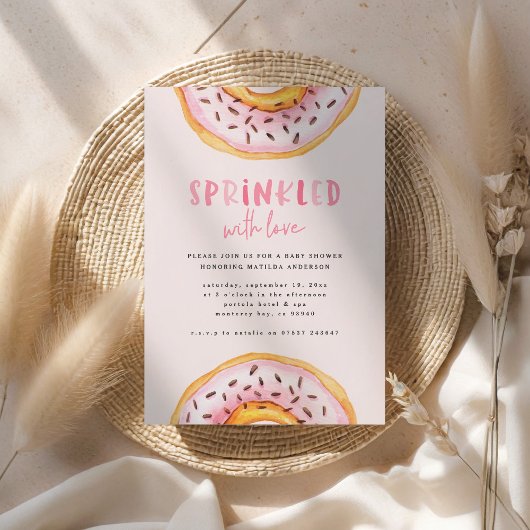 donut baby shower roze meisjesachtig modern leuk aankondiging