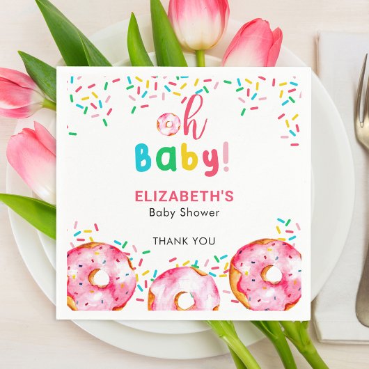 Donut Baby shower Schattige Oh Baby Sprinkles Kleu Servet