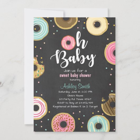 Donut Baby shower uitnodiging Coed shower Doughnut (Voorkant)
