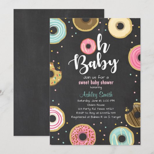 Donut Baby shower uitnodiging Coed shower Doughnut (Voorkant / Achterkant)