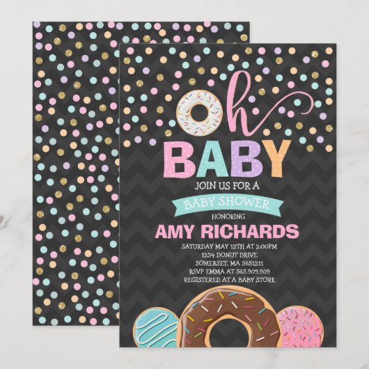Donut Baby shower Uitnodiging Donut Sprinkle Showe (Voorkant / Achterkant)