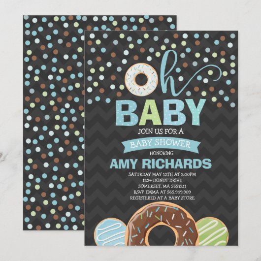 Donut Baby shower Uitnodiging Donut Sprinkle Showe (Voorkant / Achterkant)