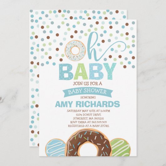 Donut Baby shower Uitnodiging Donut Sprinkle Showe (Voorkant / Achterkant)