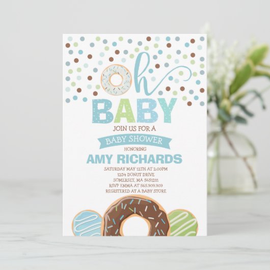 Donut Baby Shower Uitnodiging Donut Strooi Feest (Staand voorkant)