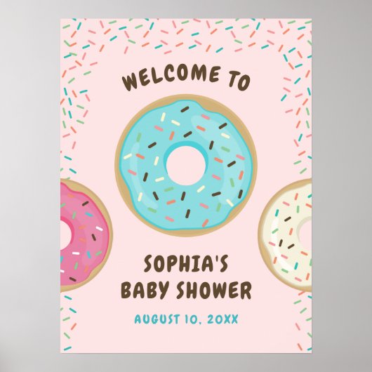 Donut Baby shower Welkom Teken Gedrukt Poster (Voorkant)