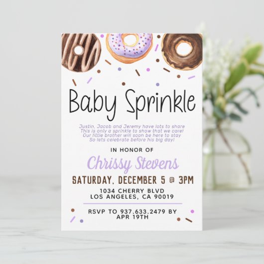 Donut Baby Sprinkle Baby shower Kaart (Staand voorkant)