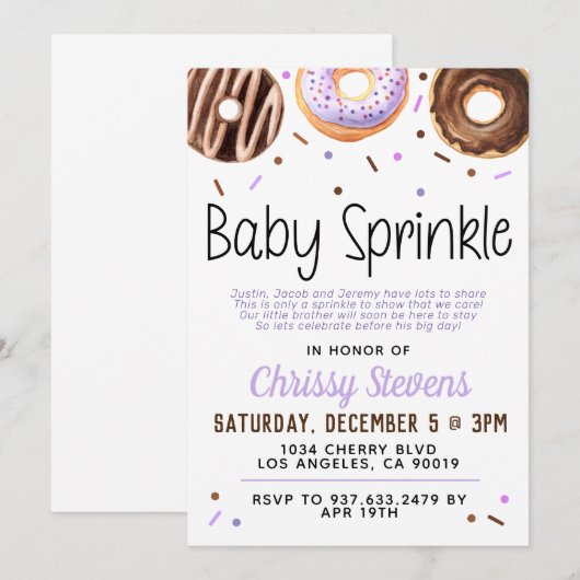Donut Baby Sprinkle Baby shower Kaart (Voorkant / Achterkant)