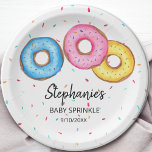 Donut Baby Sprinkle Baby shower Papieren Bordje<br><div class="desc">Deze schattige baby sprinkle papieren borden zijn versierd met waterverf donuts in roze,  blauw en geel. Perfect voor een genderneutraal baby-feest. Gemakkelijk aan te passen. Omdat we ons kunstwerk creëer,  zult u dit exacte afbeelding van andere ontwerpers niet vinden. Originele Waterverf © Michele Davies.</div>