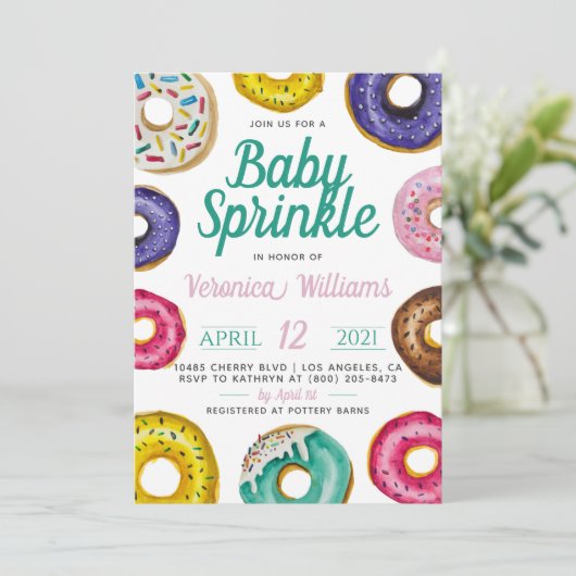 Donut Baby Sprinkle Baby shower Uitnodiging (Staand voorkant)