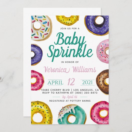 Donut Baby Sprinkle Baby shower Uitnodiging (Voorkant / Achterkant)