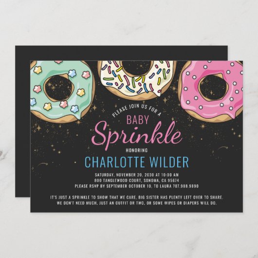 Donut Baby Sprinkle Gender Neutrale Uitnodiging (Voorkant / Achterkant)